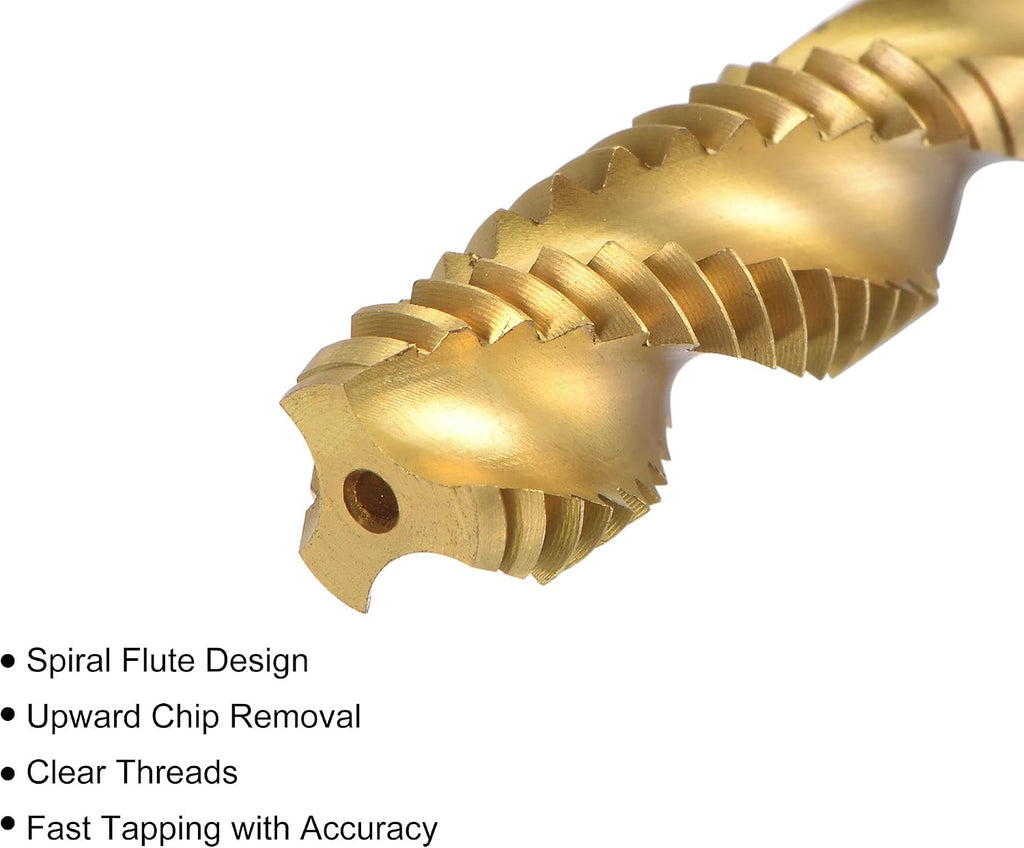 uxcell Spiral Flute Threading Tap 3/8-16 UNC, HSS (High Speed Steel) Titanium Plated Machine Thread Screw Tap 3 Flutes Tapping Tool H2 Tolerance