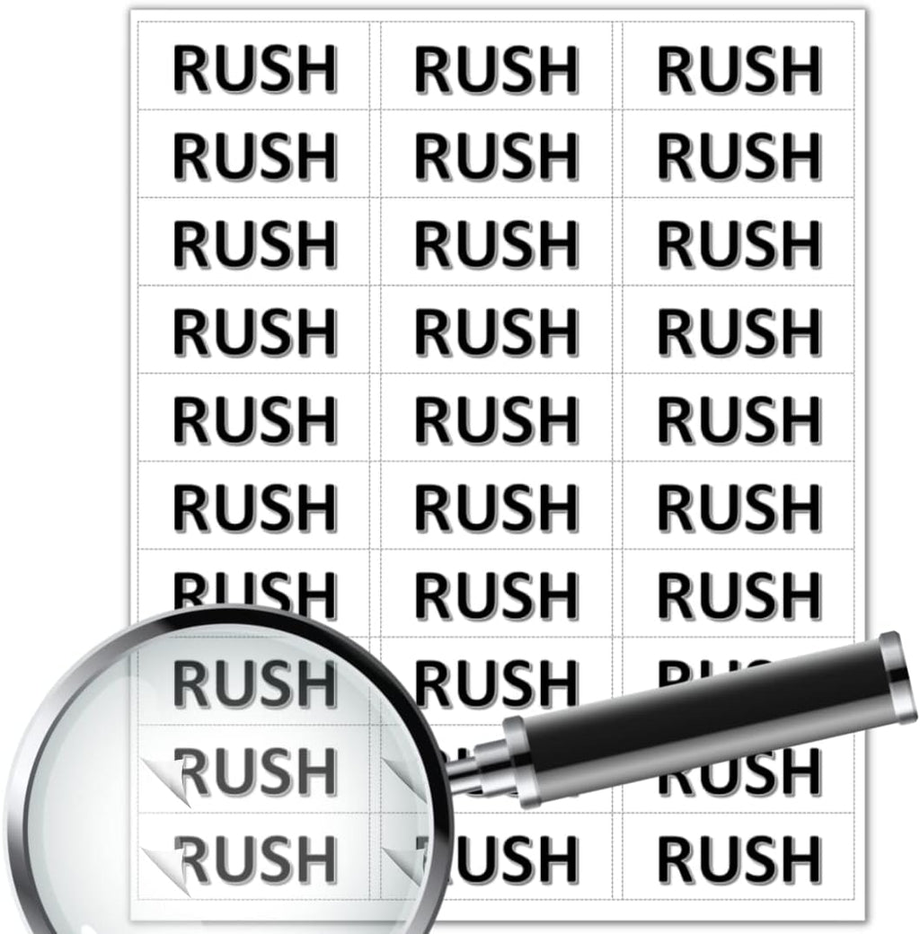 Pre Printed Labels - Rush - Warning Label Sticker - 150 Labels