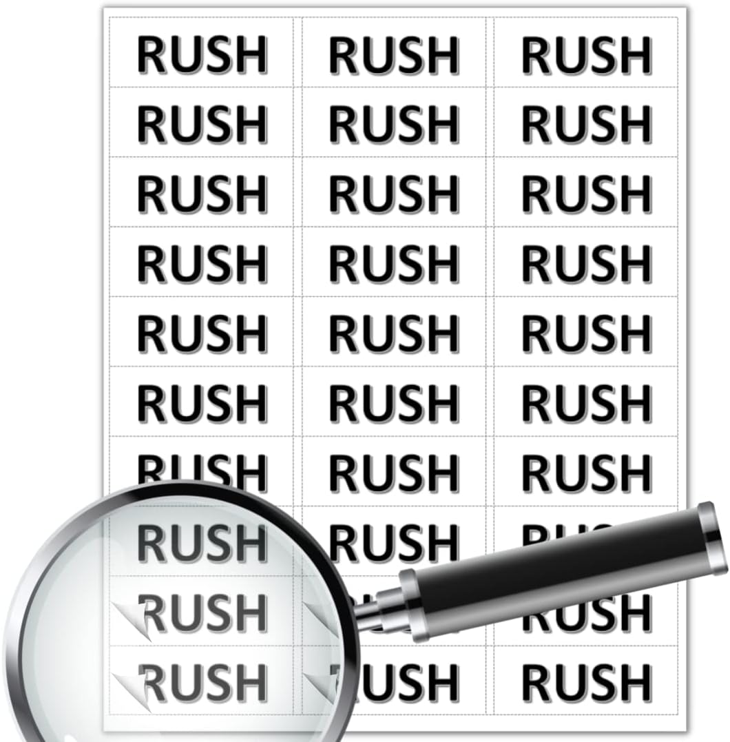 Pre Printed Labels - Rush - Warning Label Sticker - 150 Labels
