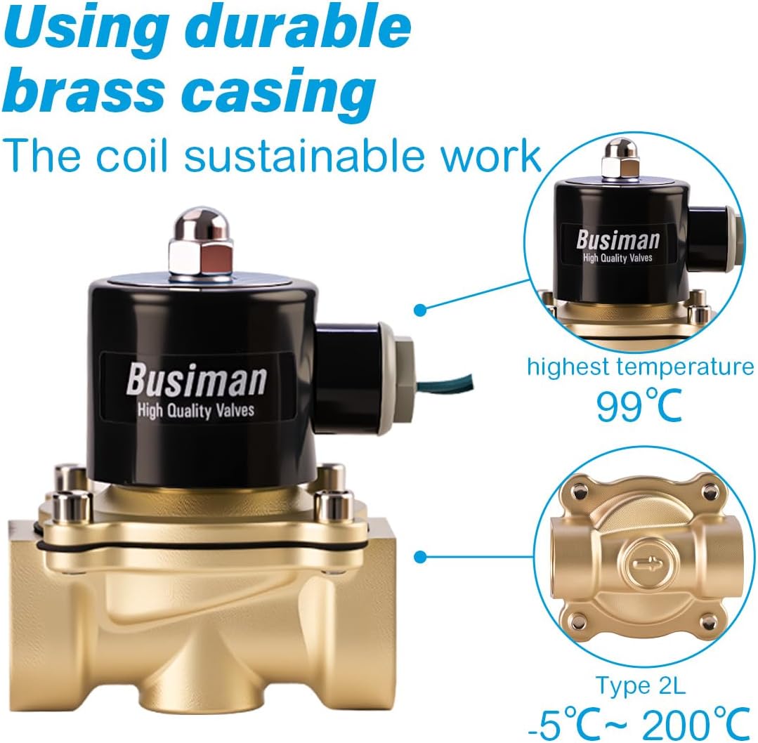 Electric Solenoid Valve 1" 110V AC Brass Normally Closed - Compatible with Water, Air, Diesel, Gas - Replaceable VITON Seal - Compact Direct Acting