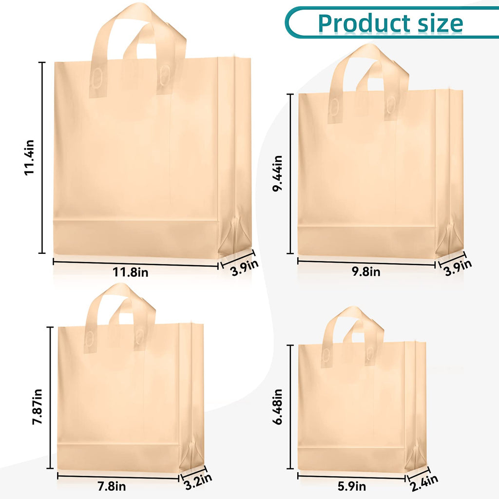 100 Pcs Plastic Gift Bags with Handles, Khaki