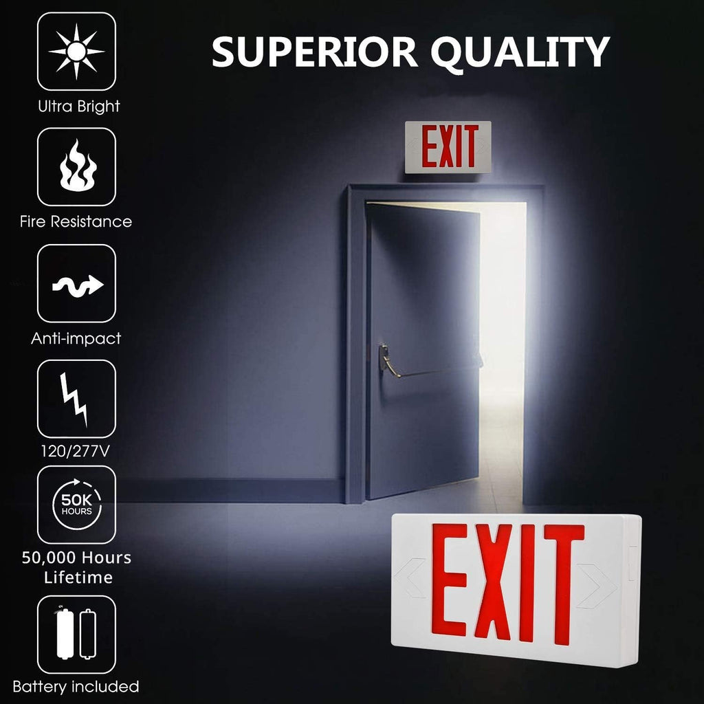 Ultra Slim LED Exit Sign, Red Letter Emergency exit Lights, 120V-277V Universal Mounting Double Face (2-Pack)