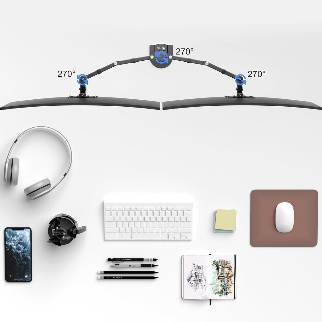 Dual Monitor Mount for 2 Screens up to 32 Inches and 22lbs Each | Adjustable Monitor stand, Tilt, Swivel, Rotate