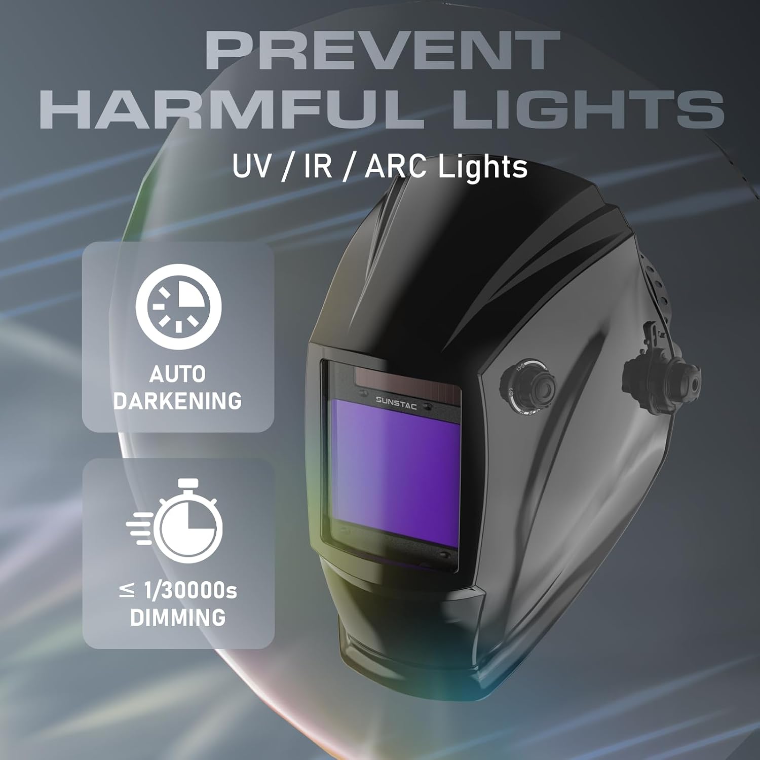 Auto-Darkening Welding Helmet with 3.94 x 3.27" View | 1/30,000-second response, true color 1/1/1/1 optical clarity