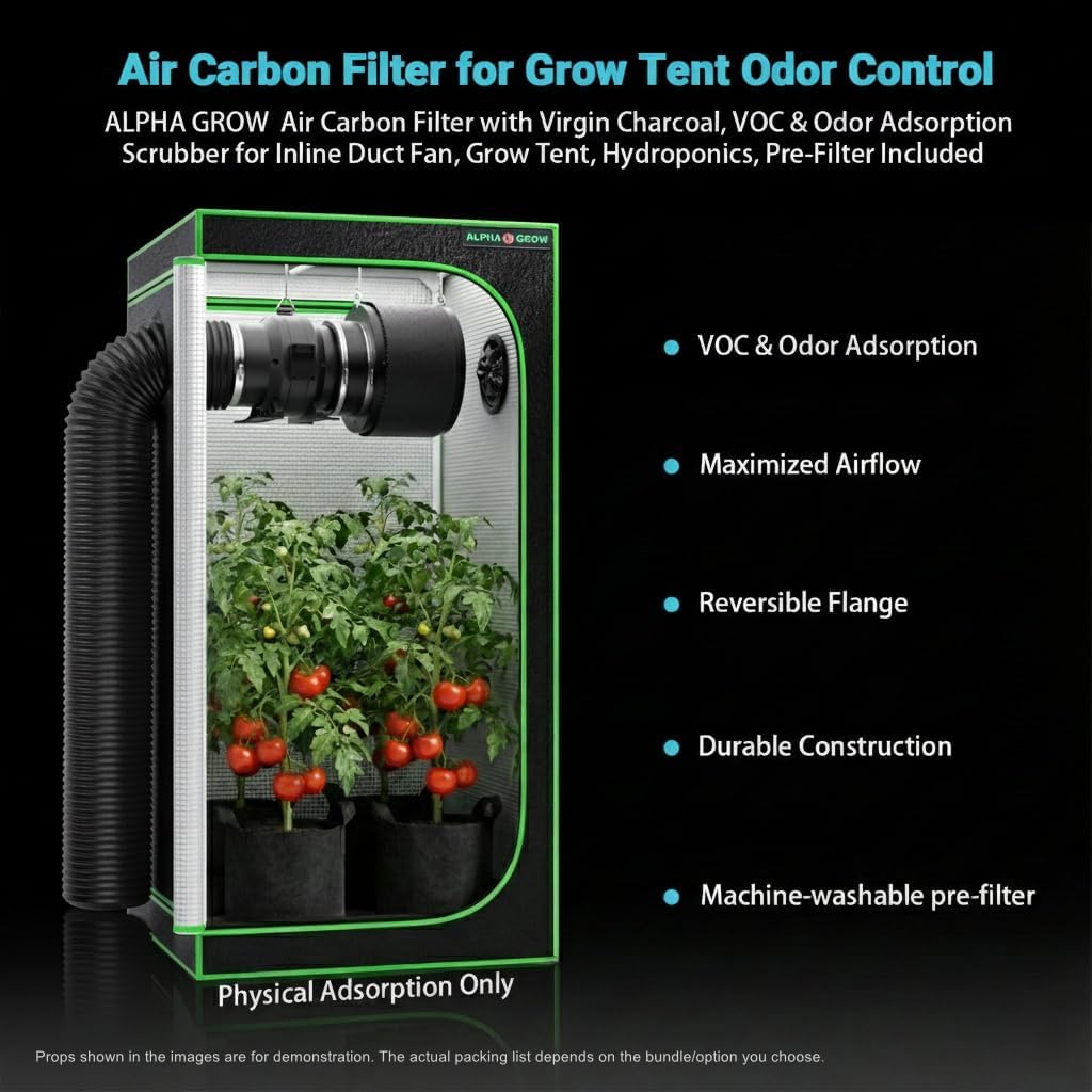6 Inch Inline Duct Fan and Carbon Filter Kit, 210 CFM Grow Tent Ventilation System with Variable Speed Controller