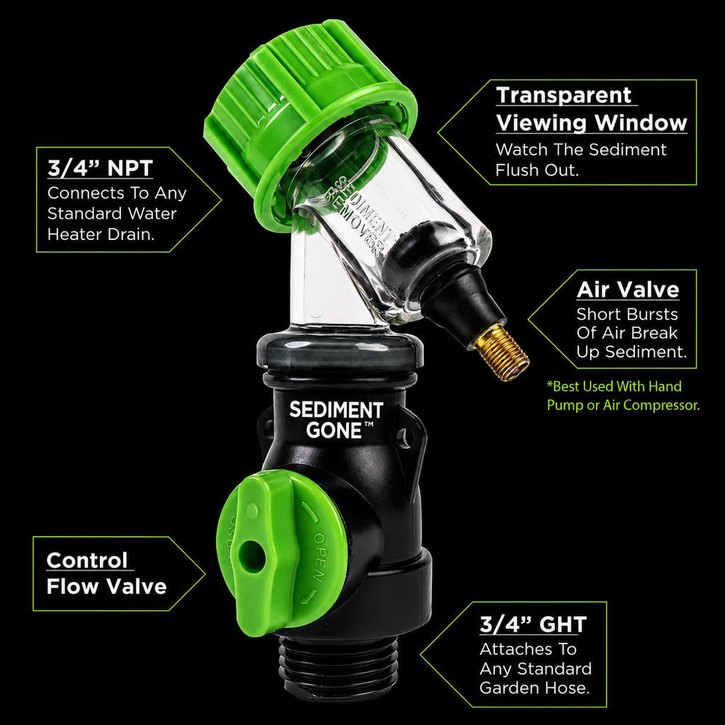 The Original Sediment Gone Water Heater Flush Kit & Sediment Removal Tool