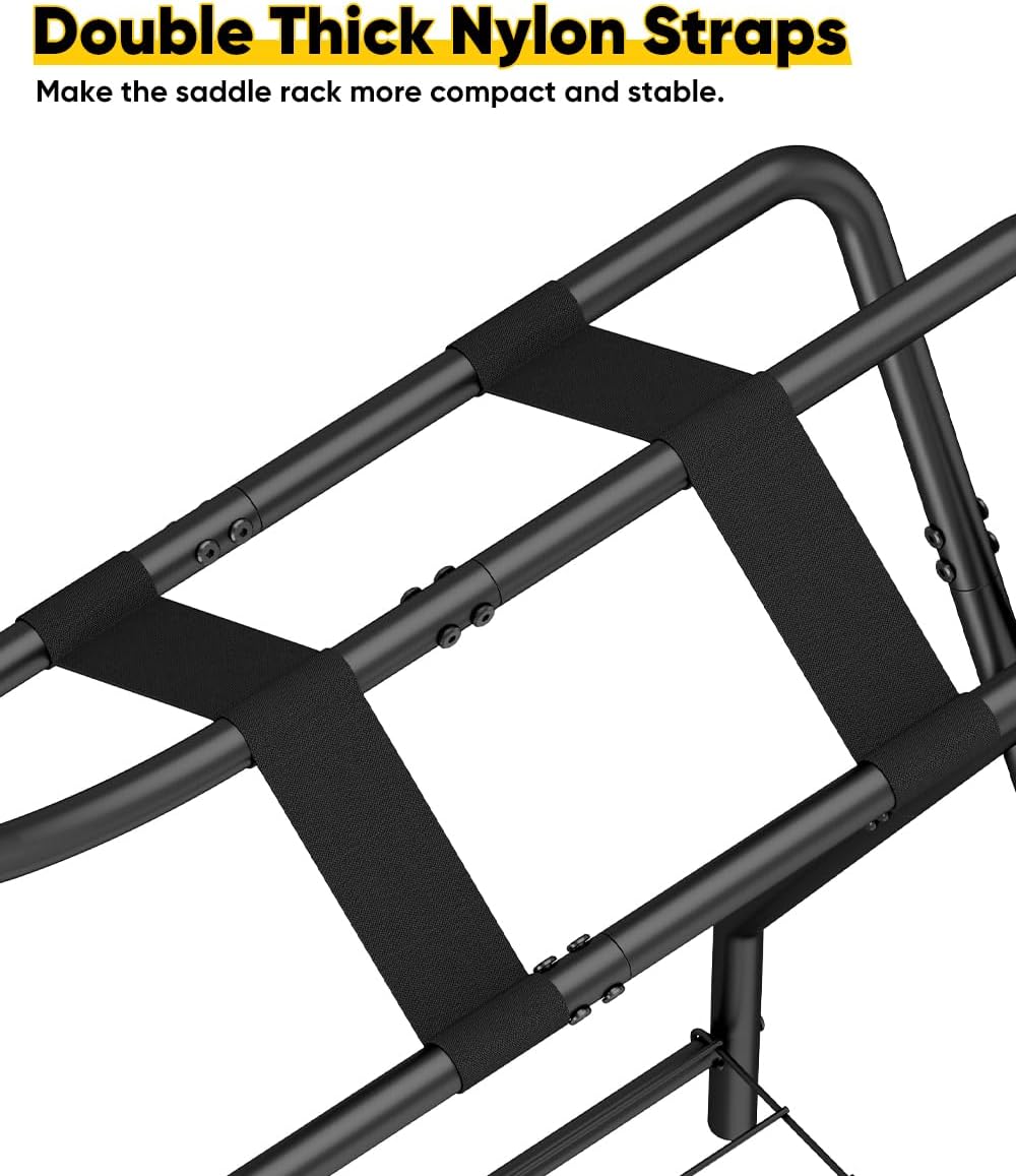 Horse Saddle Rack for English Saddle, Foldable Saddle Stand with Bottom Storage for Horse Tack, Saddle Pad Rack for
