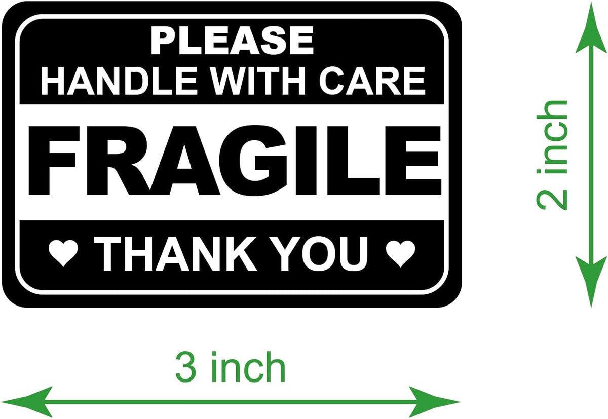 2x3 inch 200PCS Black White Fragile Handle with Care Stickers for Shipping