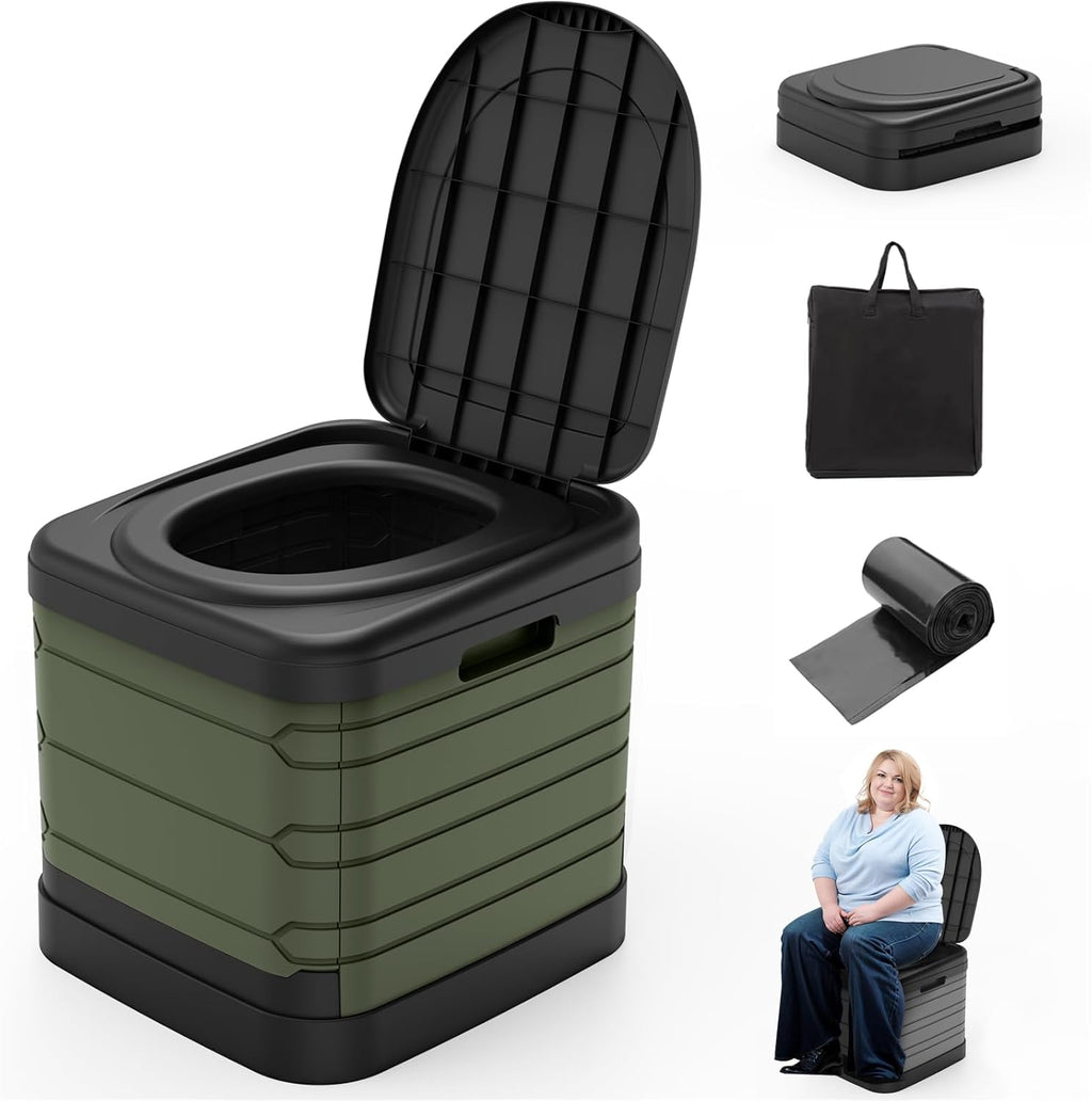 XXL Portable Toilet for Adults, Upgraded Camping Toilets Collapsible Toilet Extra Large 16.7-inch High Porta Potty