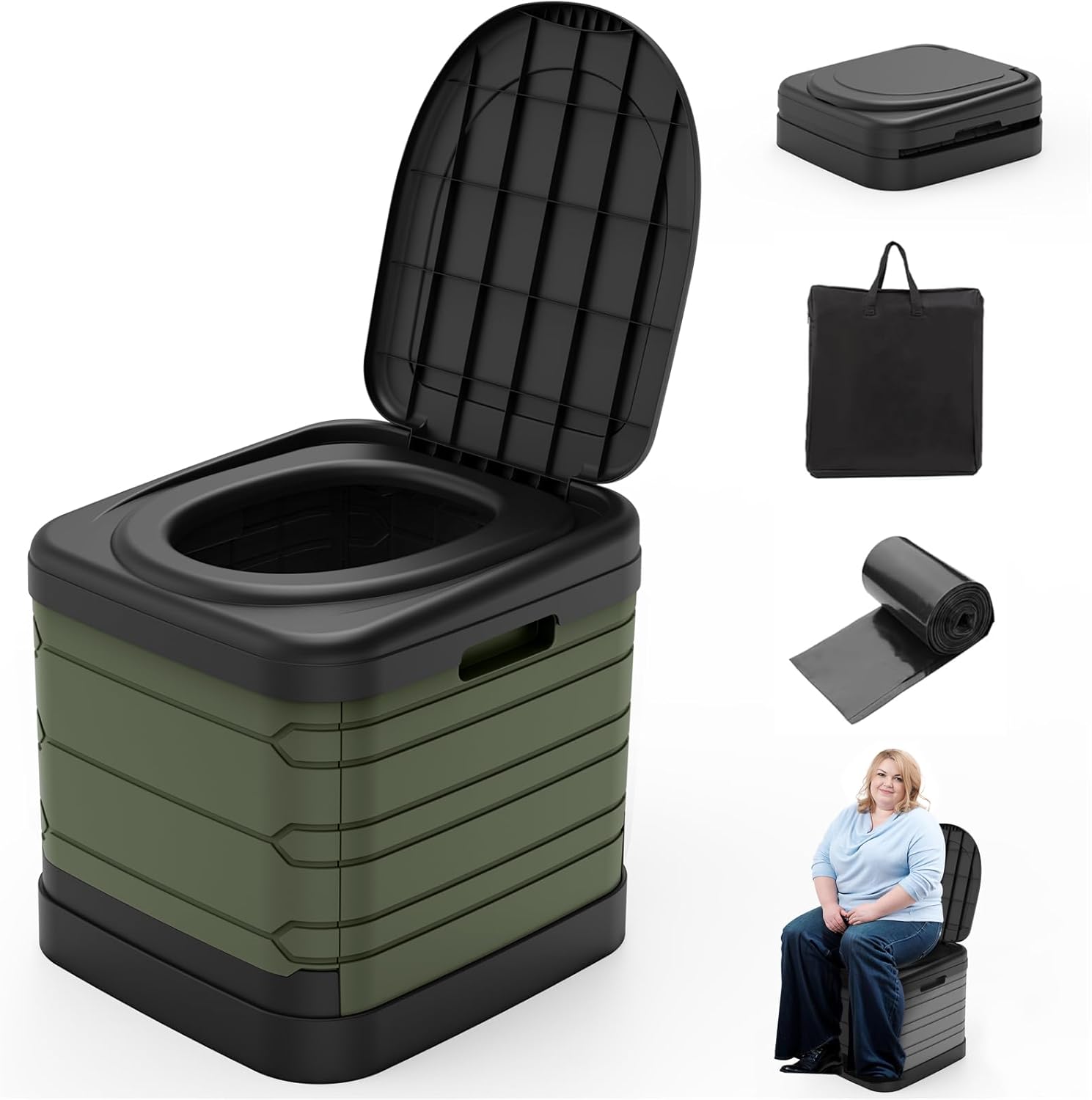 XXL Portable Toilet for Adults, Upgraded Camping Toilets Collapsible Toilet Extra Large 16.7-inch High Porta Potty