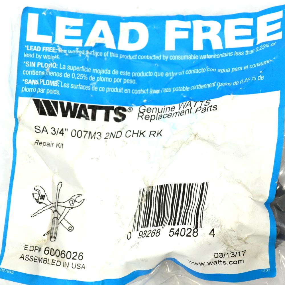 Watts 3/4 IN Double Check Valve Total Repair Kit, RK-007, 0888554, 0.75 Inches, Rubber, 1 Kit