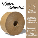 3" x 450 Feet Reinforced Water Activated Gummed Kraft Paper Tape (6-Pack, 2700FT Total) for Heavy Duty Secure Packing