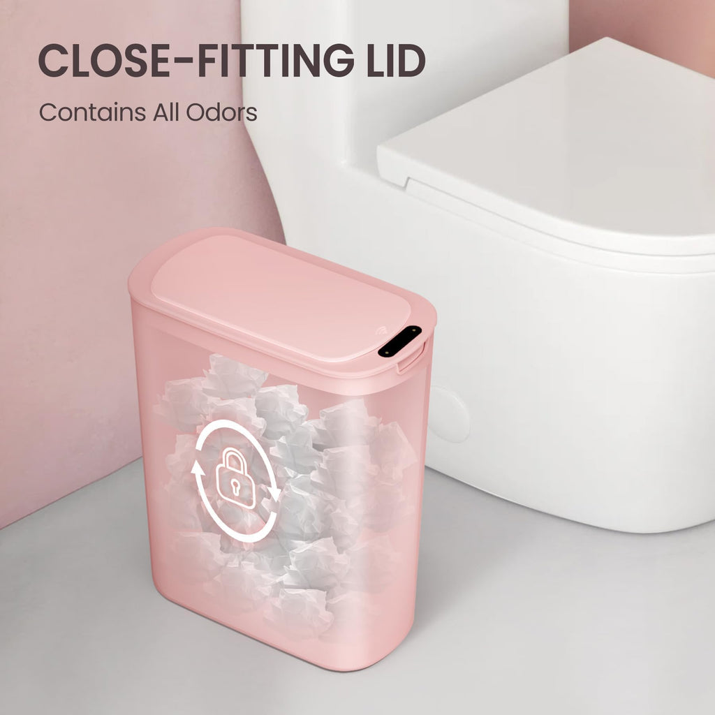 Automatic Small Bathroom Trash Can with Lid, 2.6 Gallon, Pink