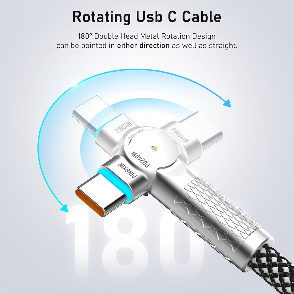 USB C Cable 3.3ft 240W Braided 180°Rotating USB C to USB C Cable USB 2.0, Type C Charging Cable for iPhone