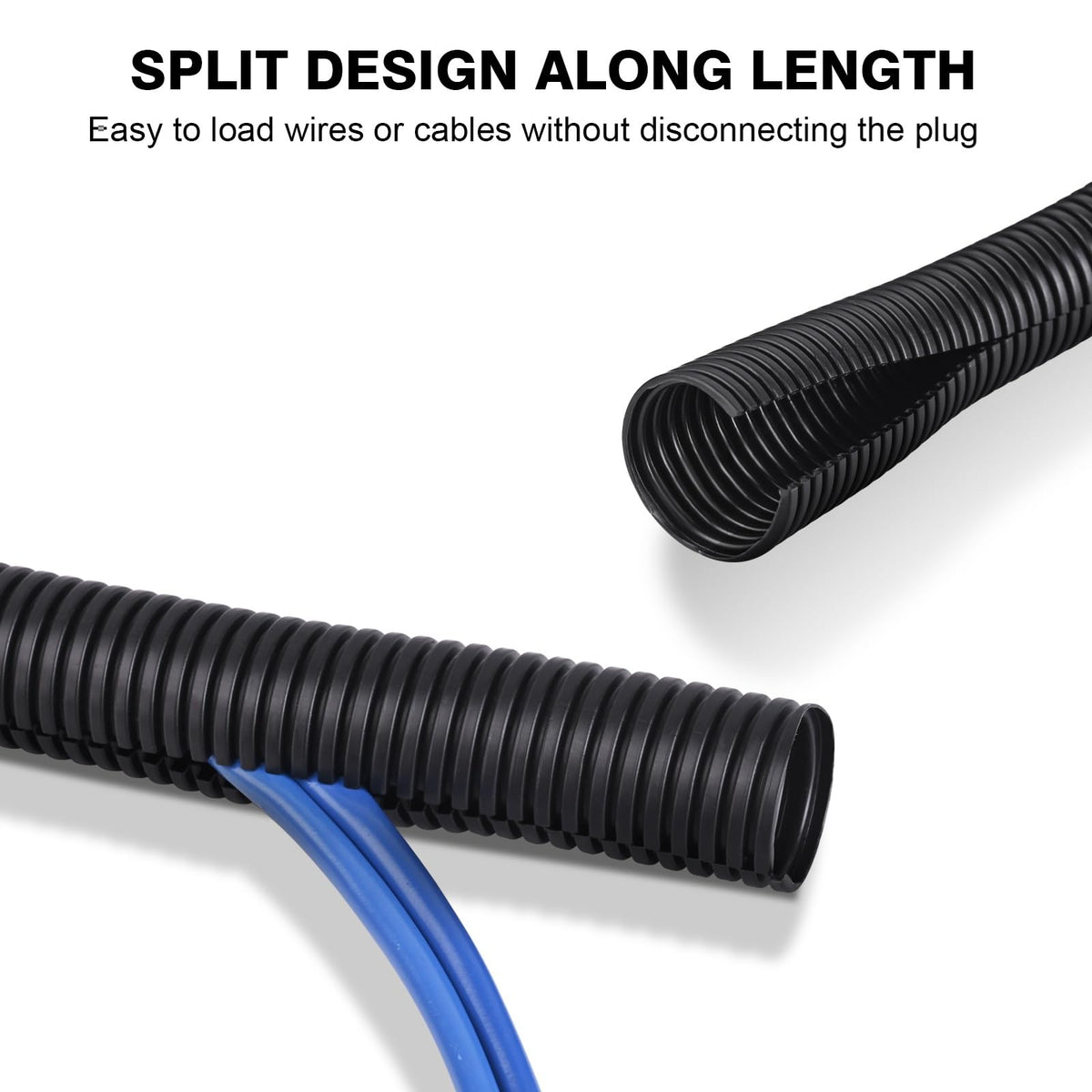 CrocSee 25FT - 1/2 Inch Split Wire Loom with Installation Tool - Black