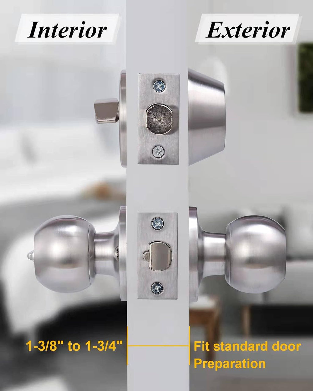 2 Sets All Keyed Same Entry Door Knob and Single Cylinder Deadbolt Combo Set, Round Ball Satin Nickel Exterior Door