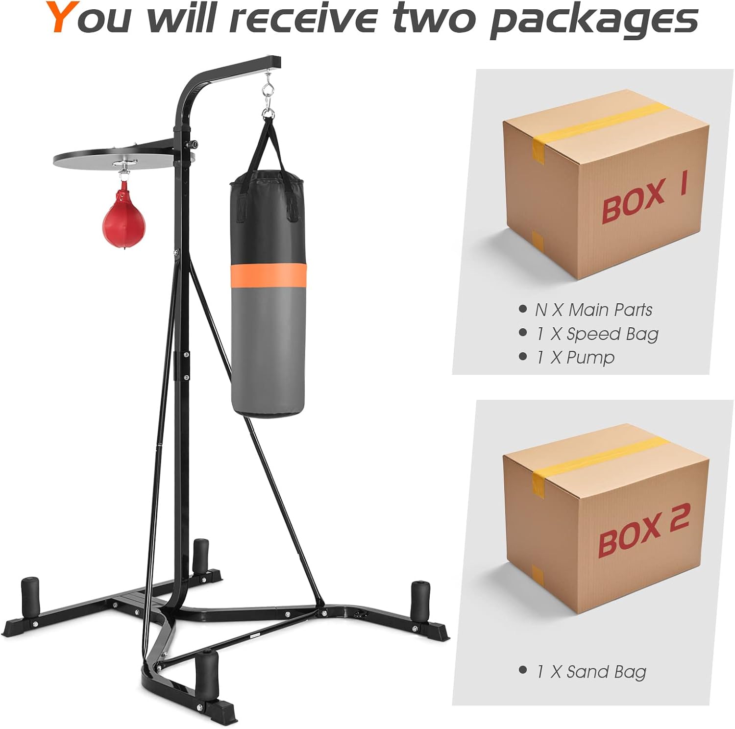 Punching Bag with Stand for Adults, Free-Standing Heavy Bag Stand with Height Adjustable Speed Bag for Boxing