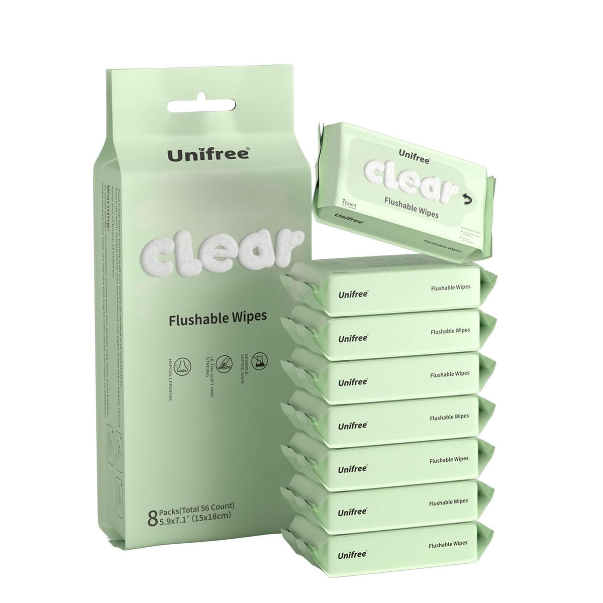 Flushable Wipes Travel Size, Mini Wet Wipes, 8 Pack 56 Wipes
