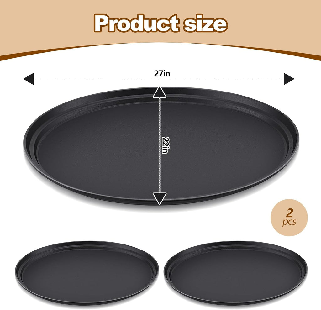 2 Pcs Restaurant Serving Trays Oval, 27 x 22 Inch, Black