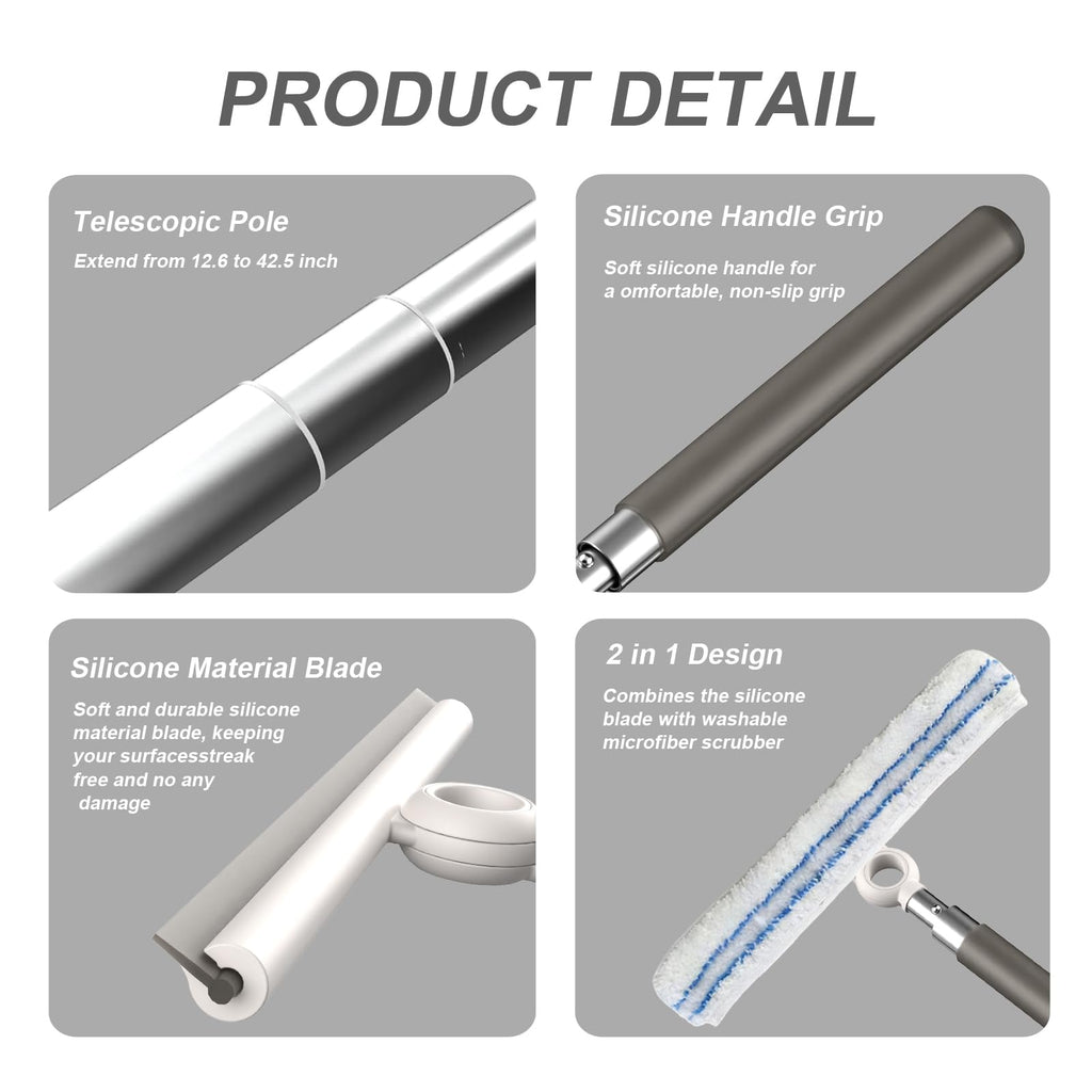 2-in-1 Shower Squeegee for Glass Doors with Telescopic Handle