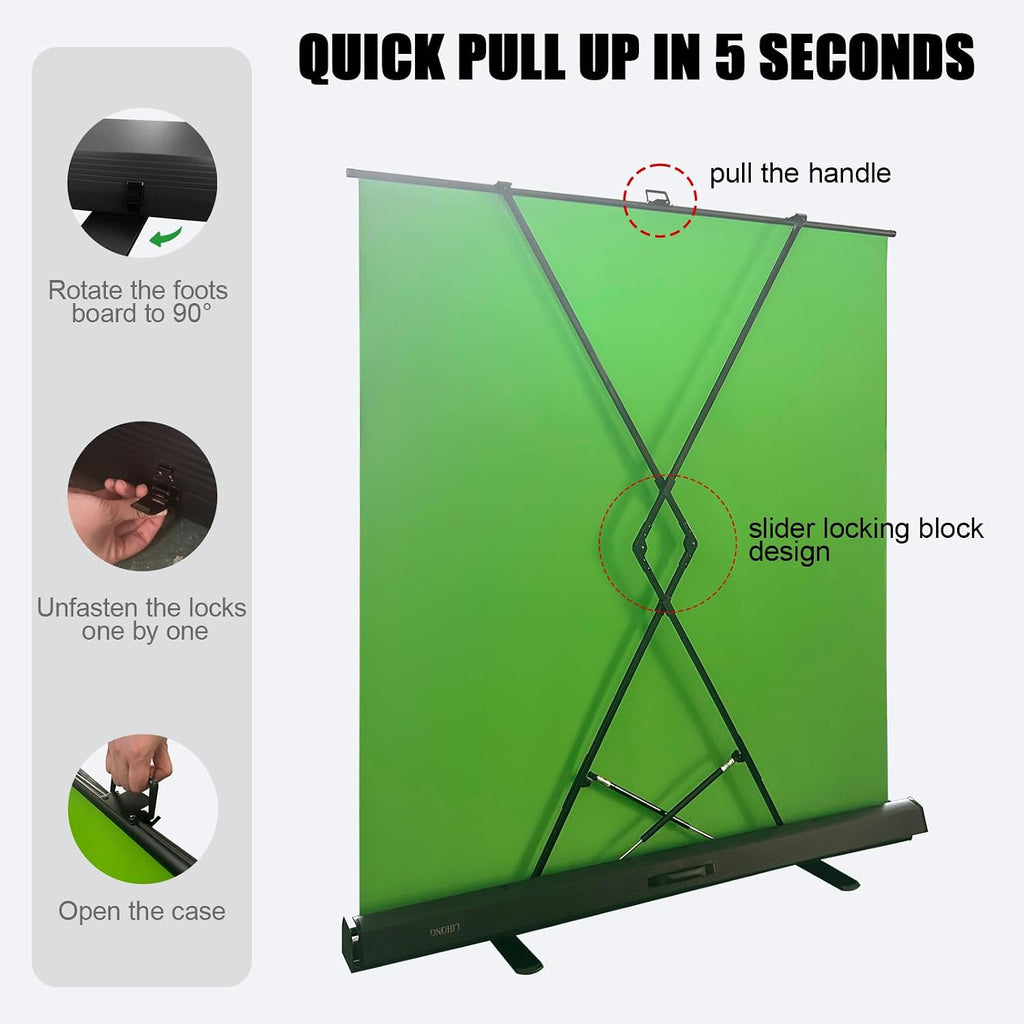 (78.7"x78.7"Large Fabric) Pop Up Green Screen Collapsible Chroma Key Backdrop,Portable Retractable Photo Background