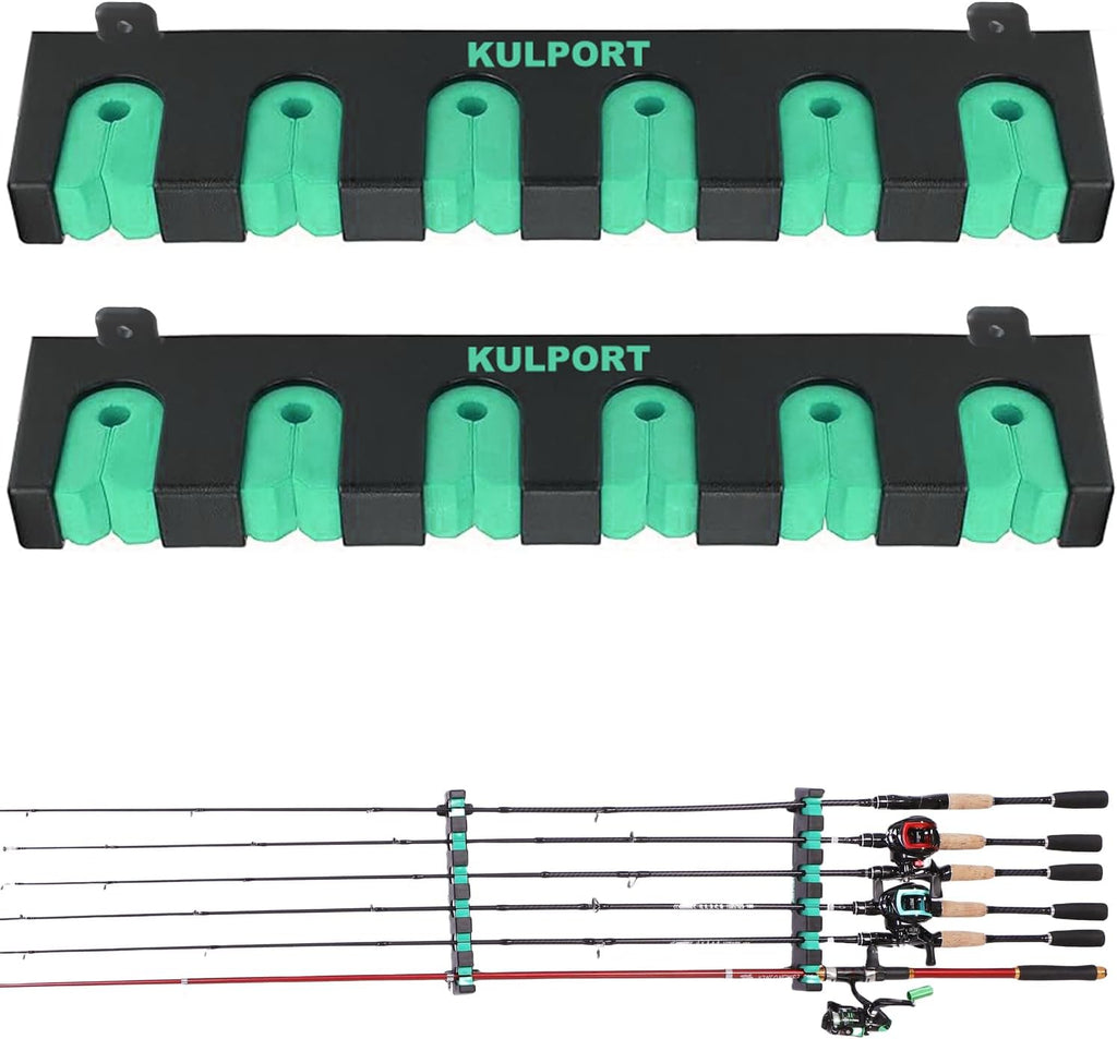 Fishing Rod Rack Holders Wall-Mounted Fishing Pole Holder & Rack, Fishing Pole Holders for Garage & Boat 6-Rod