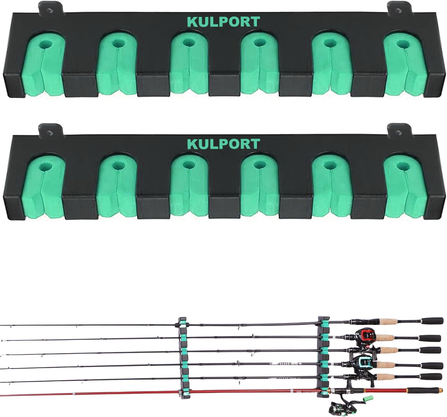 Fishing Rod Rack Holders Wall-Mounted Fishing Pole Holder & Rack, Fishing Pole Holders for Garage & Boat 6-Rod