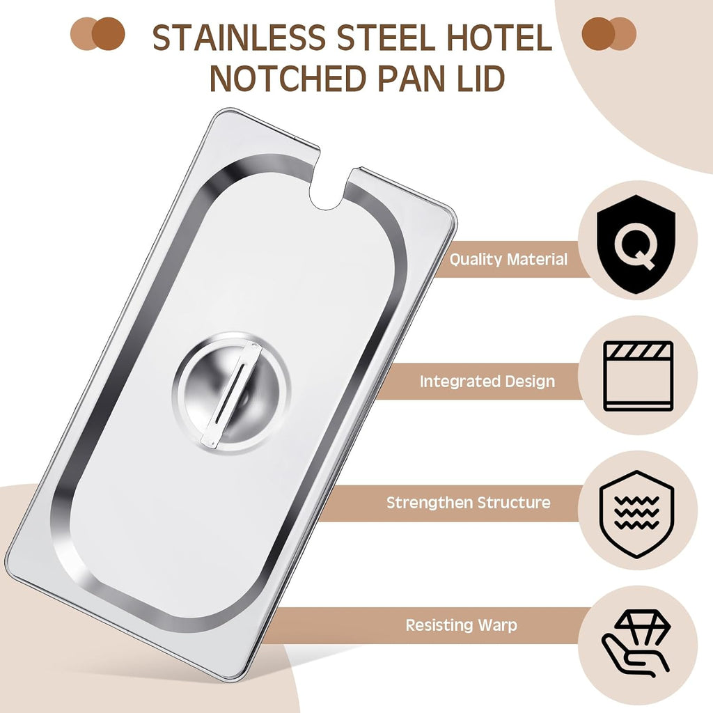 6 Pack 1/3 Steam Table Pan Covers Stainless Steel Hotel Pan Lid with Handle Catering Food Pan Cover Slotted Notched