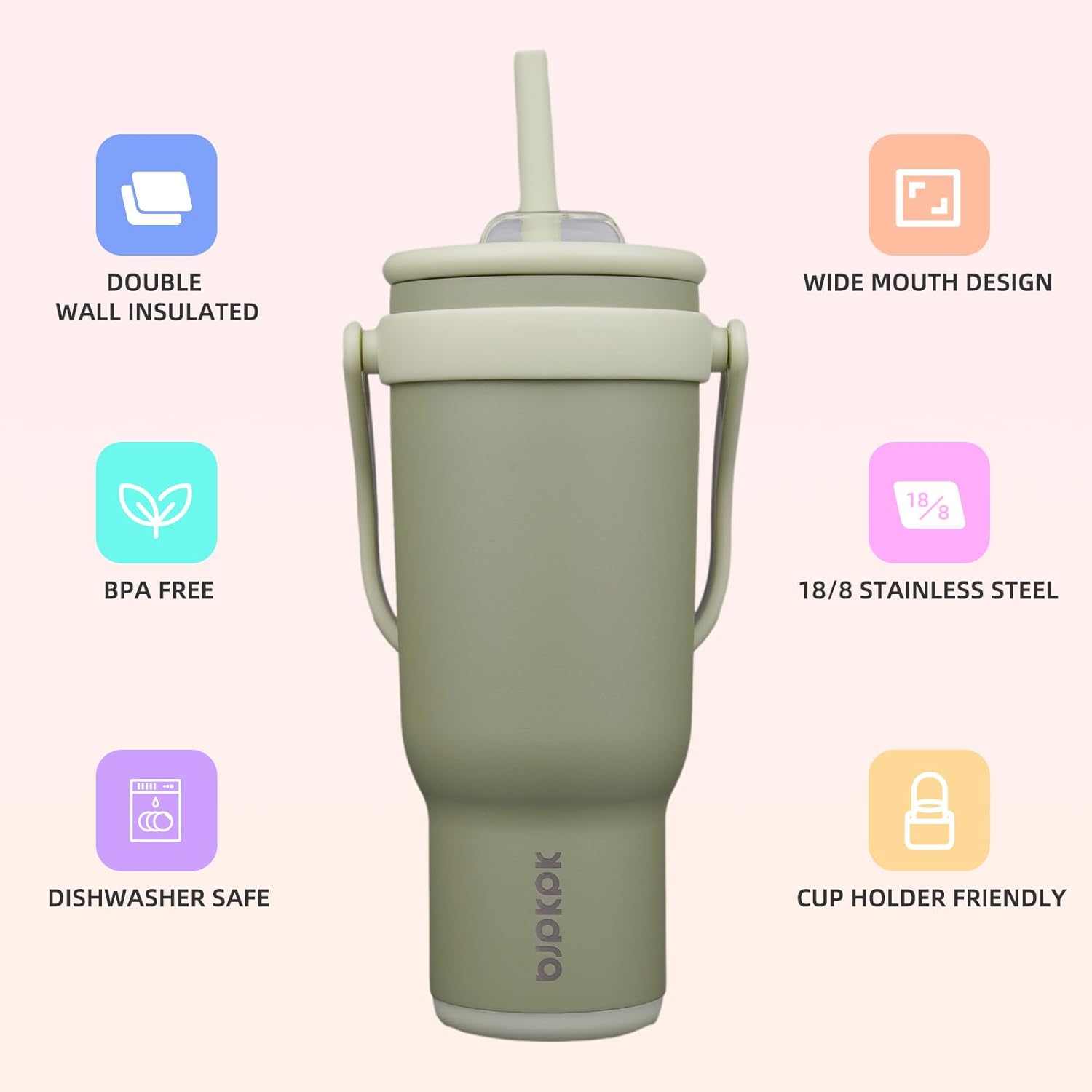40 oz Insulated Water Bottle with Handle & Straw, Stainless Steel | Double Wall Vacuum, Leak Proof, Sweatproof, Wide
