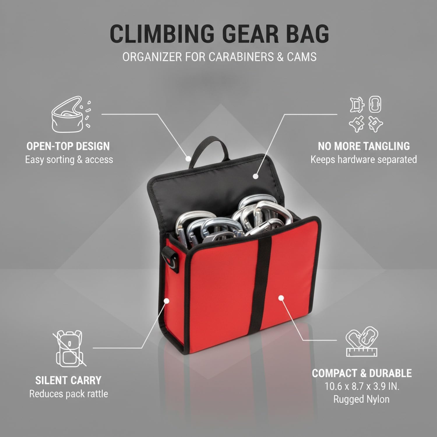 Orange Nylon Rope Bag - Open-Top Storage for Climbing Ropes, Cords & Webbing - Compact Organizer