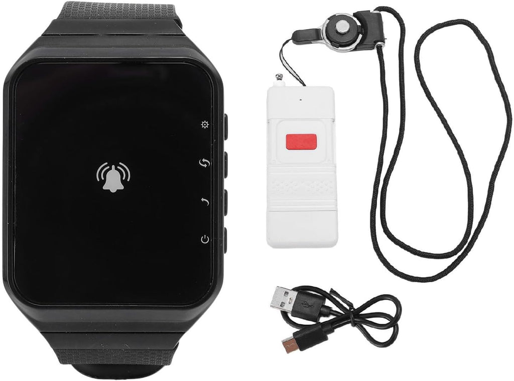 Wireless Calling System, 1 Watch Receiver and 1 Transmitter, Water Pager, 998 Channels, Rechargeable, Portable Call