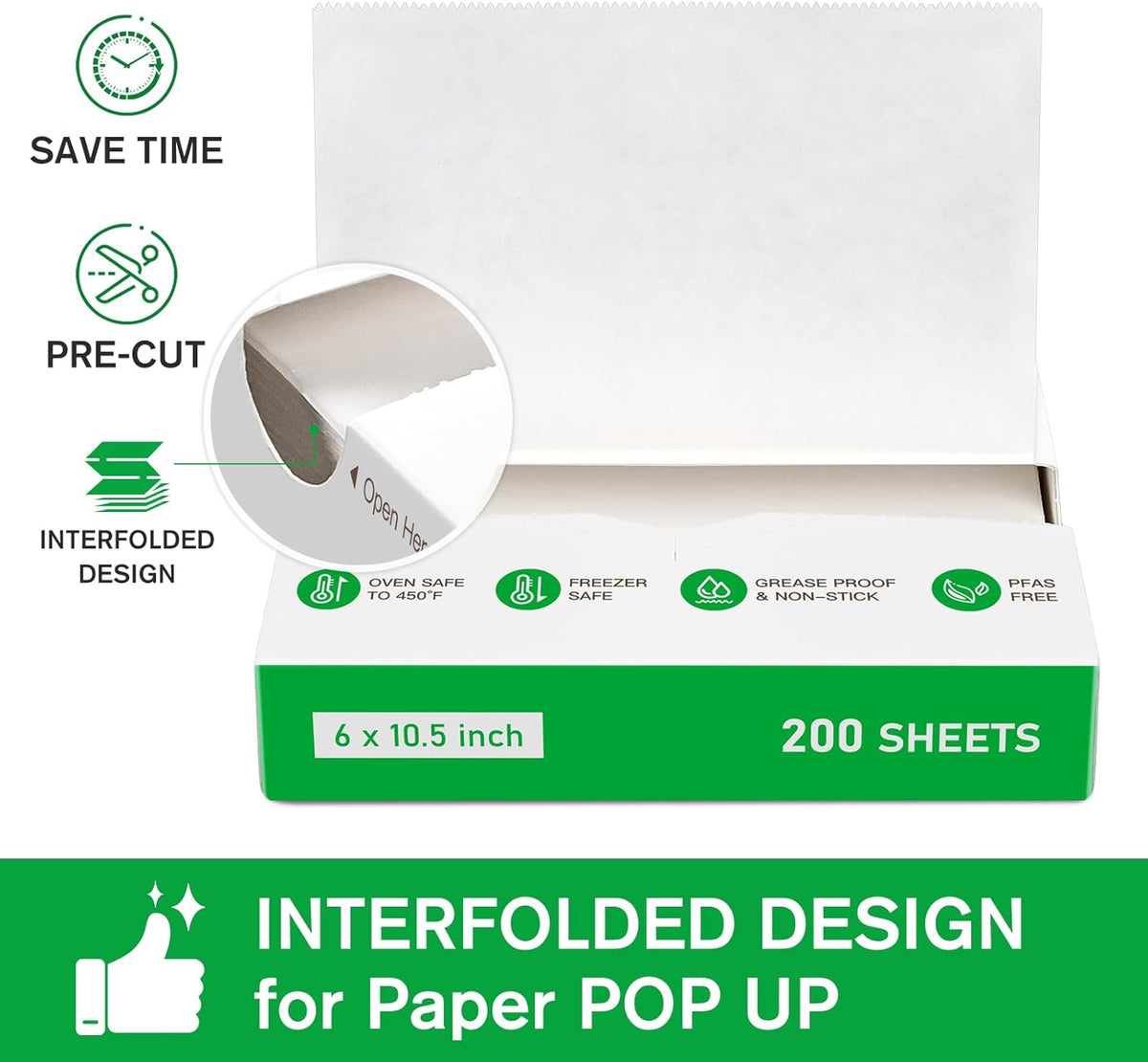 Precut POP UP Deli Paper Sheet, 200 Pack, 6" x 10.5", White