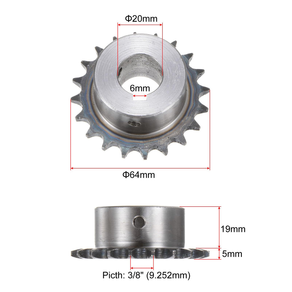 uxcell ISO/DIN 06B-1 Roller Chain Sprocket B Type 20mm Bore,3/8" Pitch
