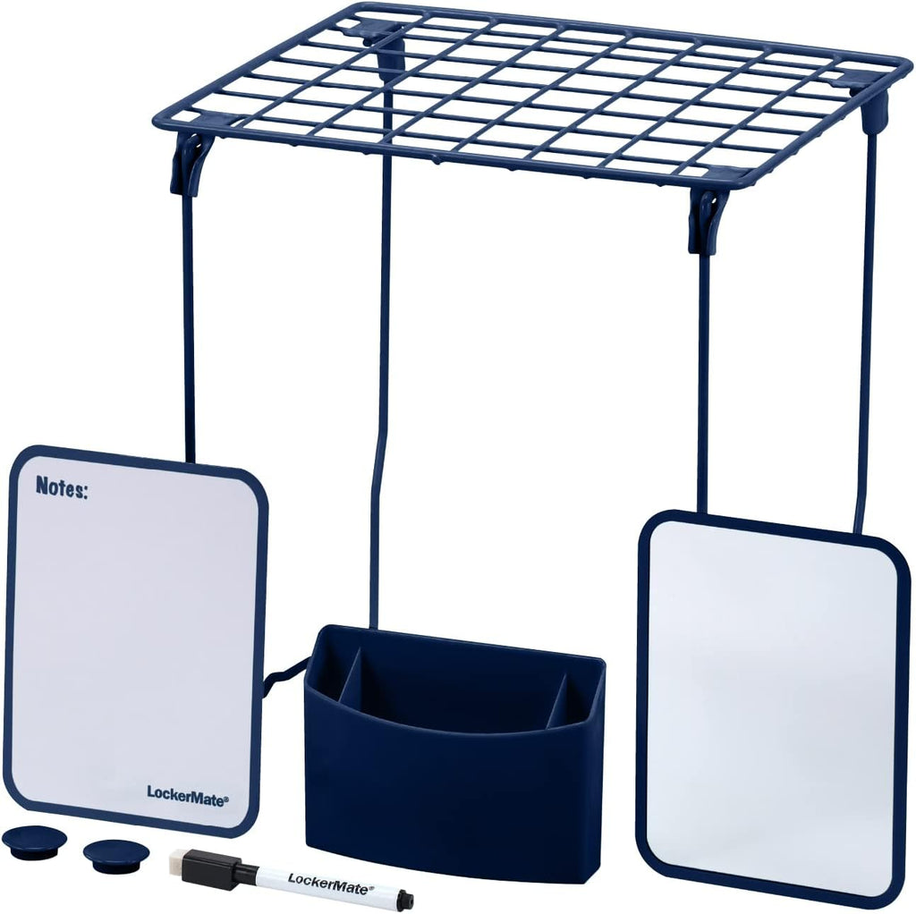 7-Piece Locker Organizer Kit, Includes Locker Shelf, Mirror, Whiteboard, Storage Cup & Dry Erase Marker, Blue