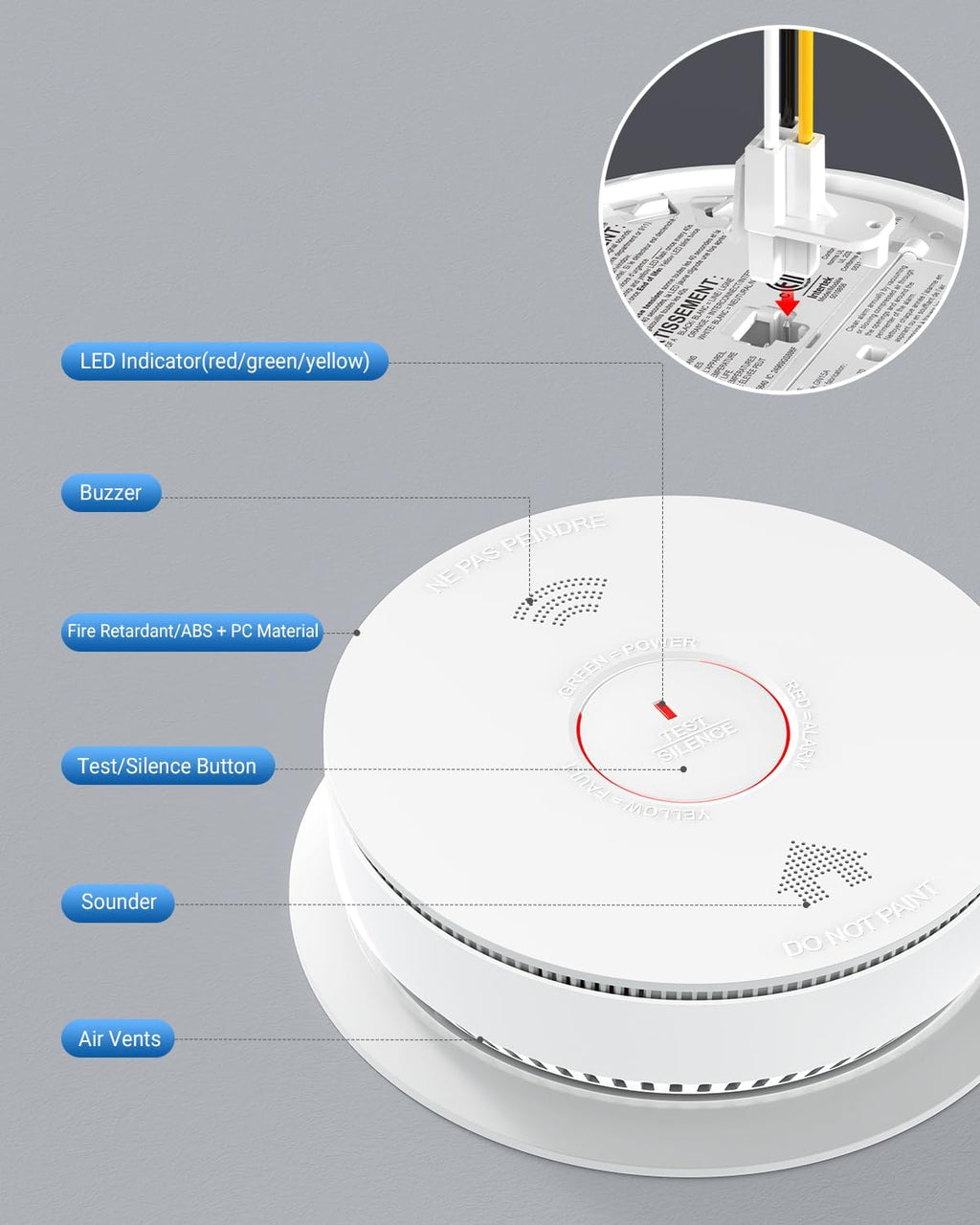 Hardwired Interconnected Smoke Detector Carbon Monoxide Detector Combo with 2 AA Batteries Back Up, 2 in 1 Smoke and