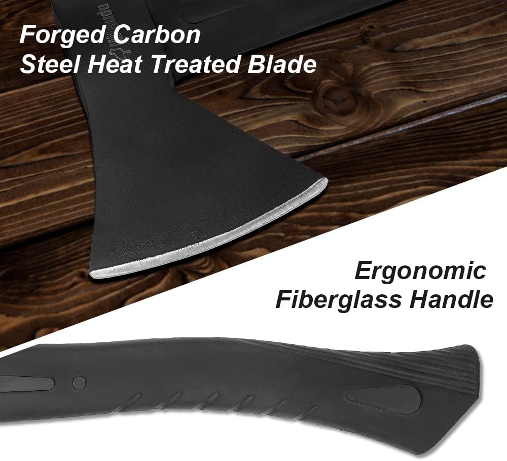 Camping Hatchet, 14" Camping Axe Throwing Axe for Outdoor Wood Splitting and Kindling, Forged Carbon Steel Heat