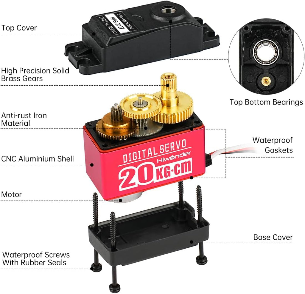 Hiwonder 20KG High Torque Digital Servo Motor Full Metal Gear, Waterproof Servp for RC Mode DIY,Control Angle 270°