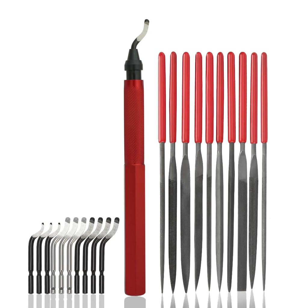 Deburring Tool Kit,10Pcs Needle File,Metal Handle Deburring Tool for Metal Resin 3D Plastic Copper Aluminum Pipes