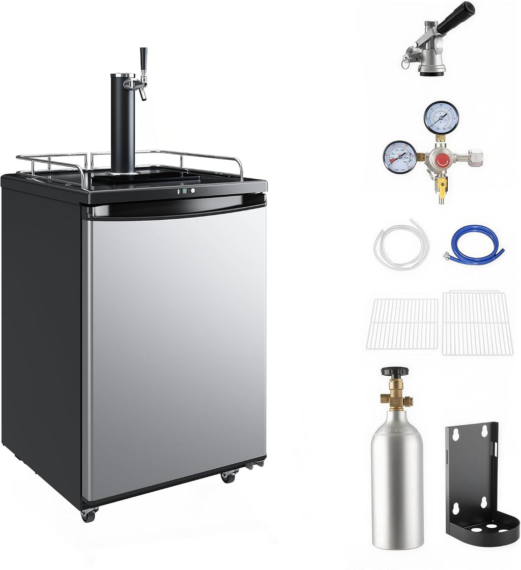 Beer Kegerator, Single Tap Commercial Draft Beer Dispenser, Refrigerator