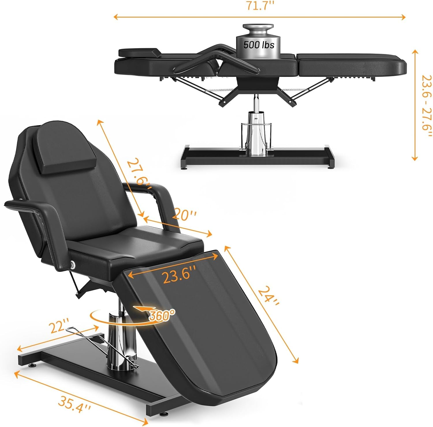 Black Hydraulic Tattoo Chair for Client Spa Bed for Esthetician
