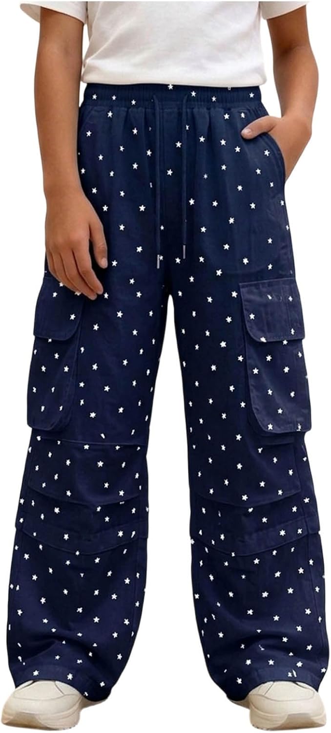 Girls Wide Leg Cargo Sweatpants Elastic Waist Parachute Pant | Teens Lightweight Quick Dry Hiking Pants, Y2K Hip Hop