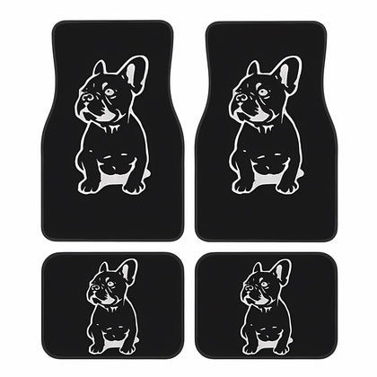 Universal Fit Car Floor Mats Set of 4Pcs, Black White French Bulldog All-Weather Front Rear Car Carpet Mats, Non-Slip