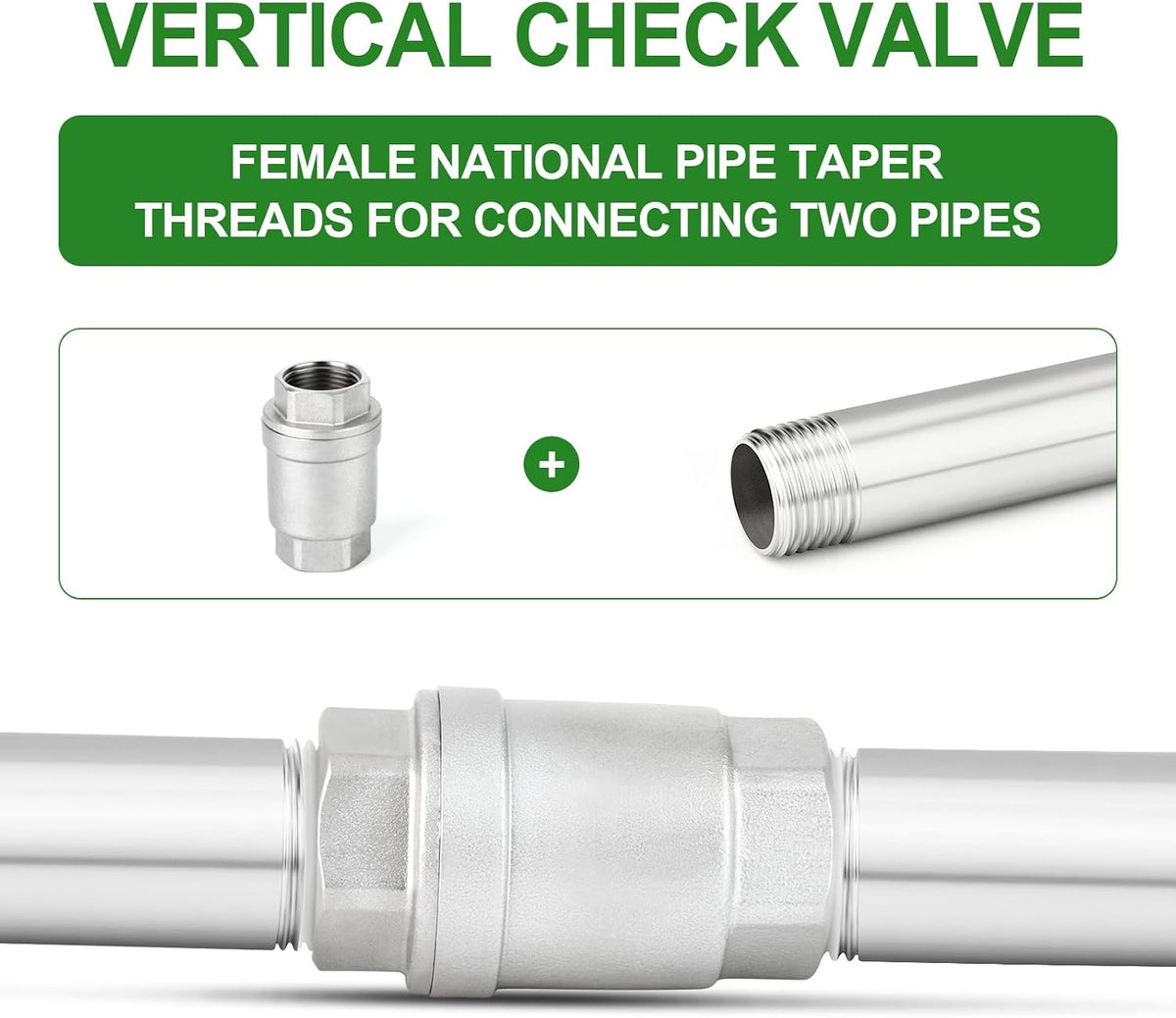 TAISHER 2PCS 304 Stainless Steel 1/4" Female Vertical Check Valve，Backflow Prevention, One Way Spring Check Valves CF8 WOG 1000