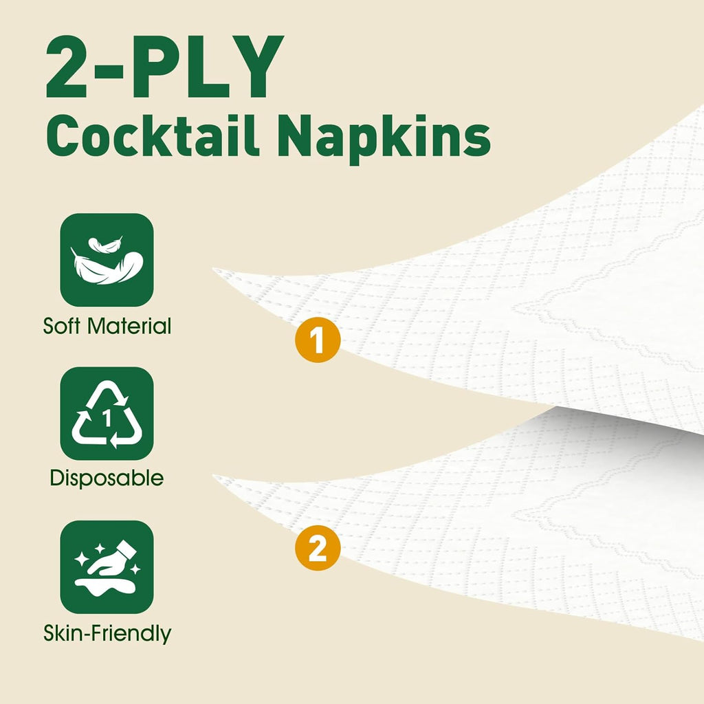 800 Count Disposable White Cocktail Beverage Napkins for Party Bar