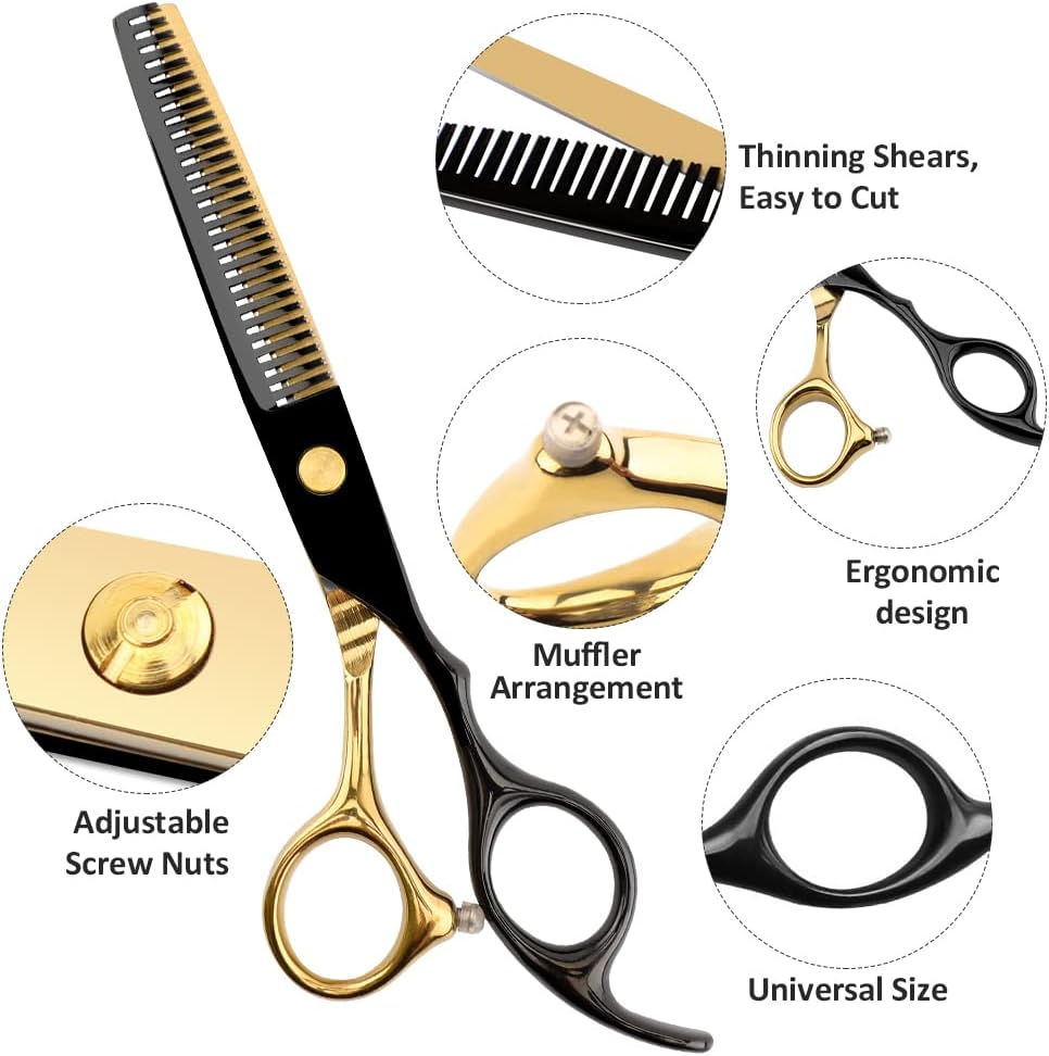 6.7inch Black Gold Hairdressing Hair Cutting Scissors Set | Multifunctional Straight Shears Teeth Scissors Thinning