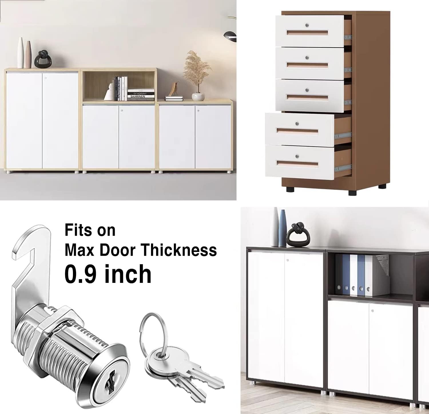 Cabinet Cam Locks Keyed Alike, 1-1/8'' Fits on 7/8'' Max Door Thickness, Secure File Drawer Mailbox RV Storage