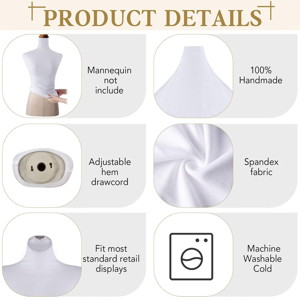 2 Pieces Mannequin Fabric Cover Soft Stretchy Clothing Upper Body Mannequin Cover for Retail Boutique Store Form