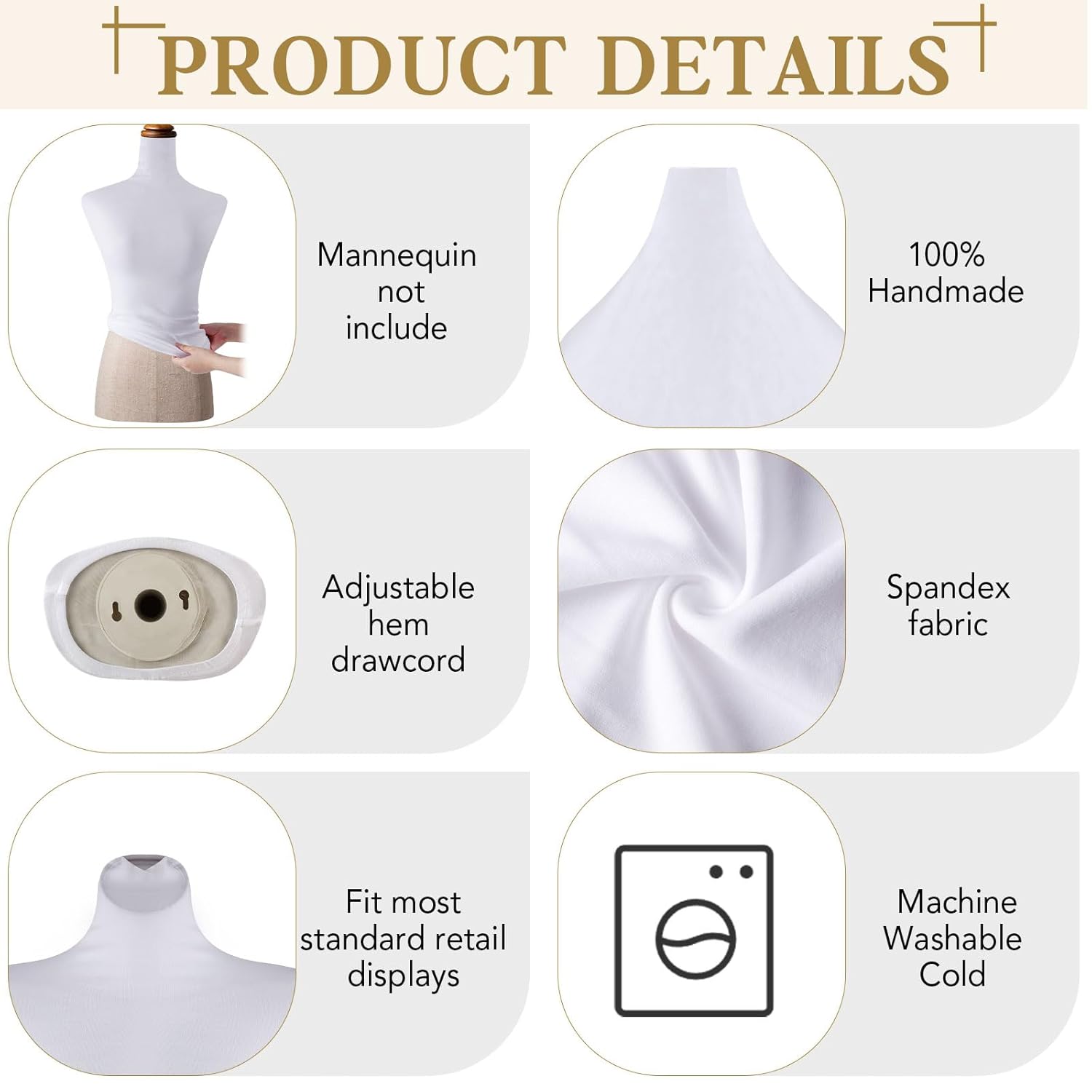 2 Pieces Mannequin Fabric Cover Soft Stretchy Clothing Upper Body Mannequin Cover for Retail Boutique Store Form