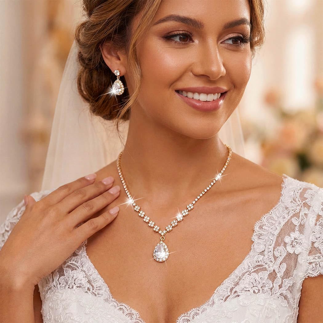 Bride Crystal Necklace Earrings Set Bridal Wedding Jewelry Sets Rhinestone Choker Necklace Prom Costume Jewelry Set