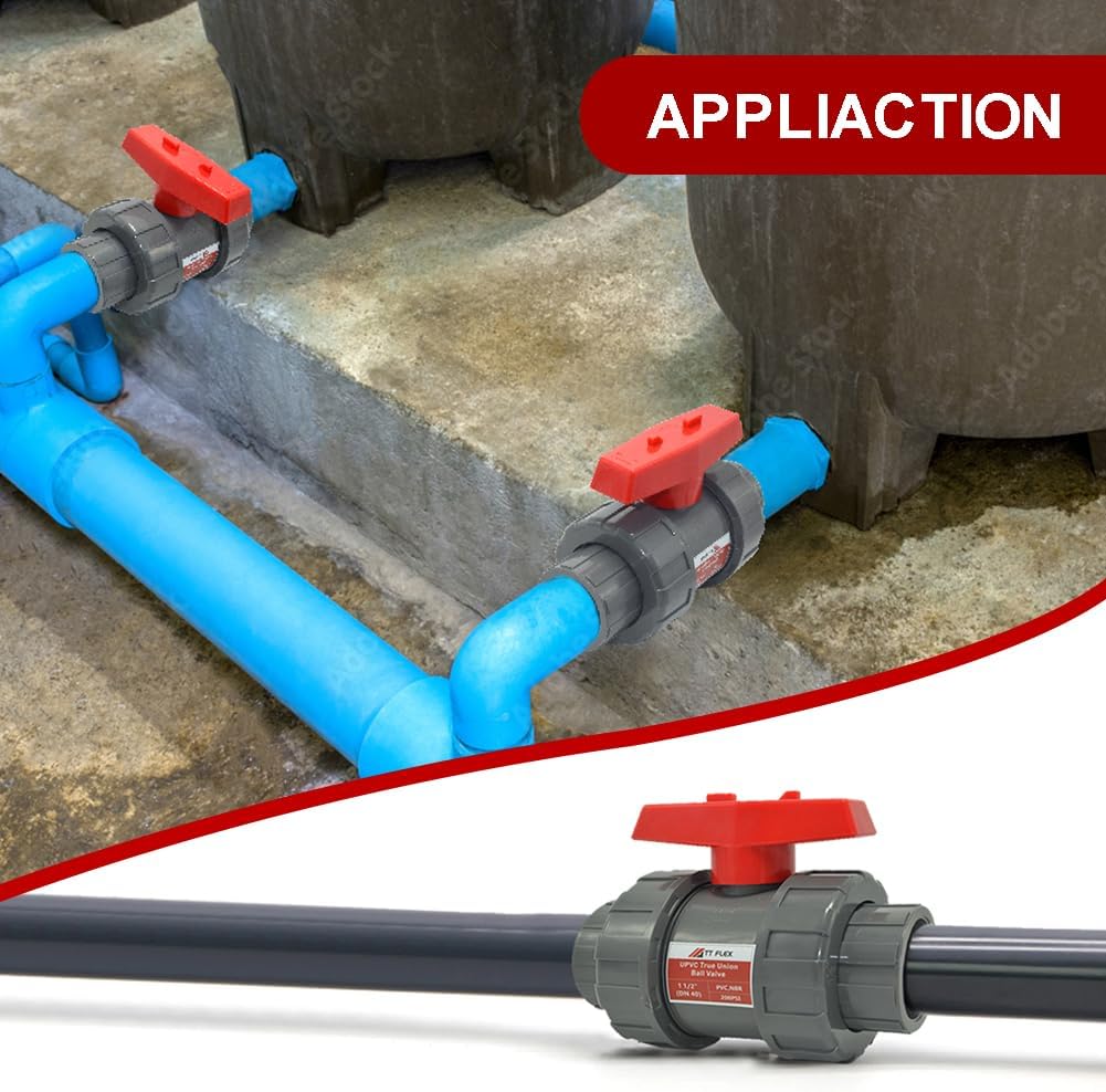 TTFLEX 1-1/2" PVC Ball Valve for Pool, True Union Ball Valve, Slip Socket